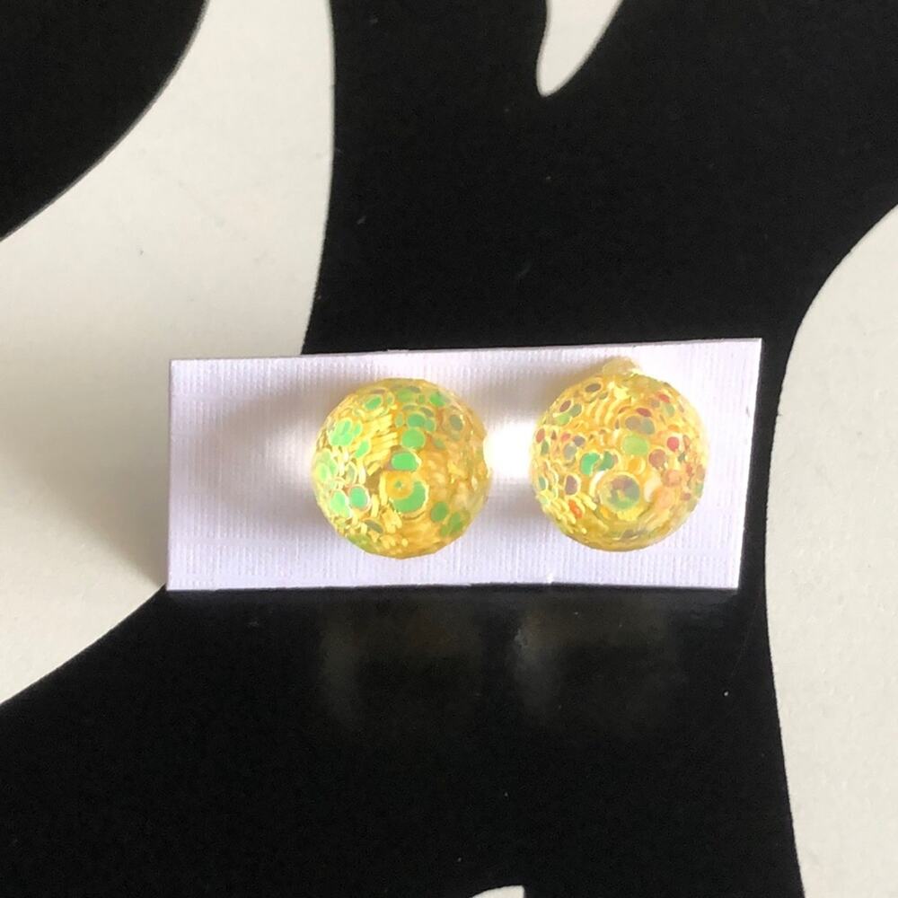 4 for $20 Round Yellow Glitter Stud Earrings